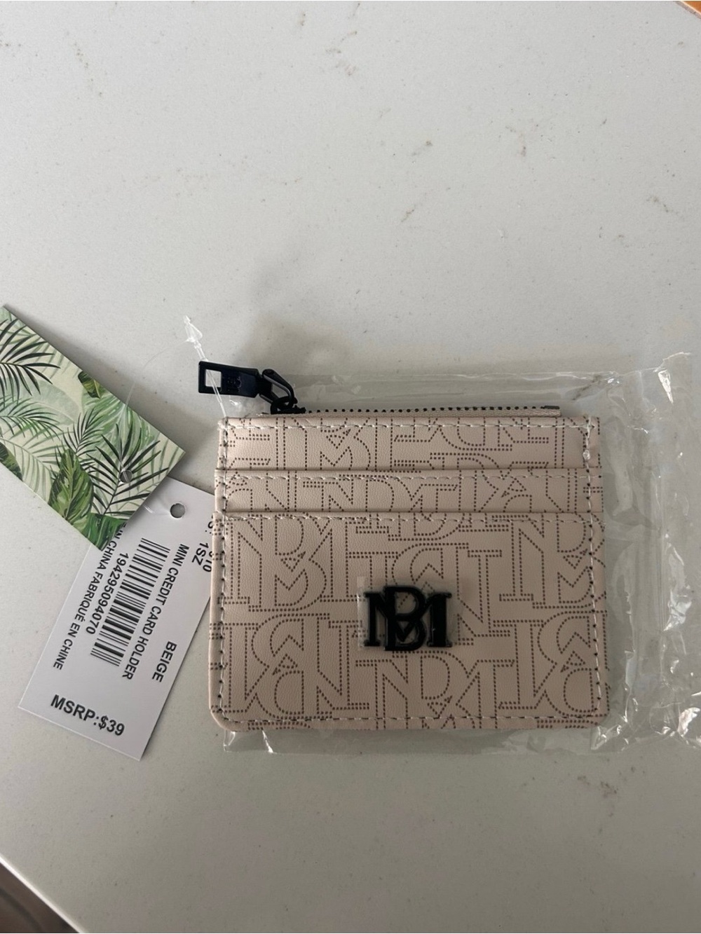 Badgley Mischka Beige Monogram Card Holder with Black Logo